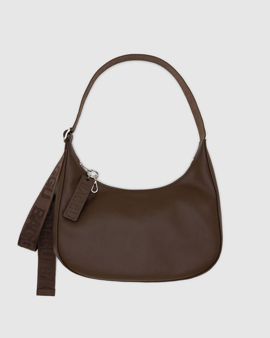 Medium Recycled Leather Crescent Bag Brown | Baggu Value
