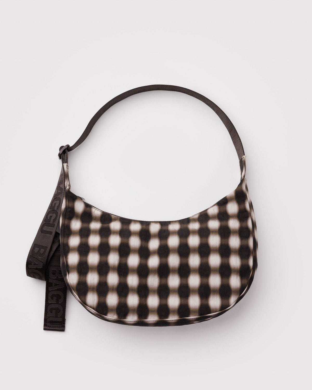 Medium Nylon Crescent Bag Blurred Gingham Brown | Baggu Classic