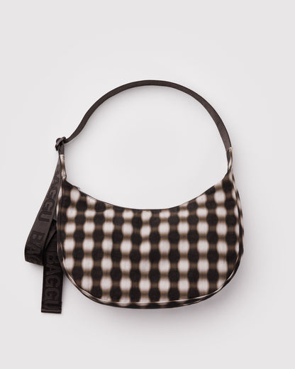 Medium Nylon Crescent Bag Blurred Gingham Brown | Baggu Classic