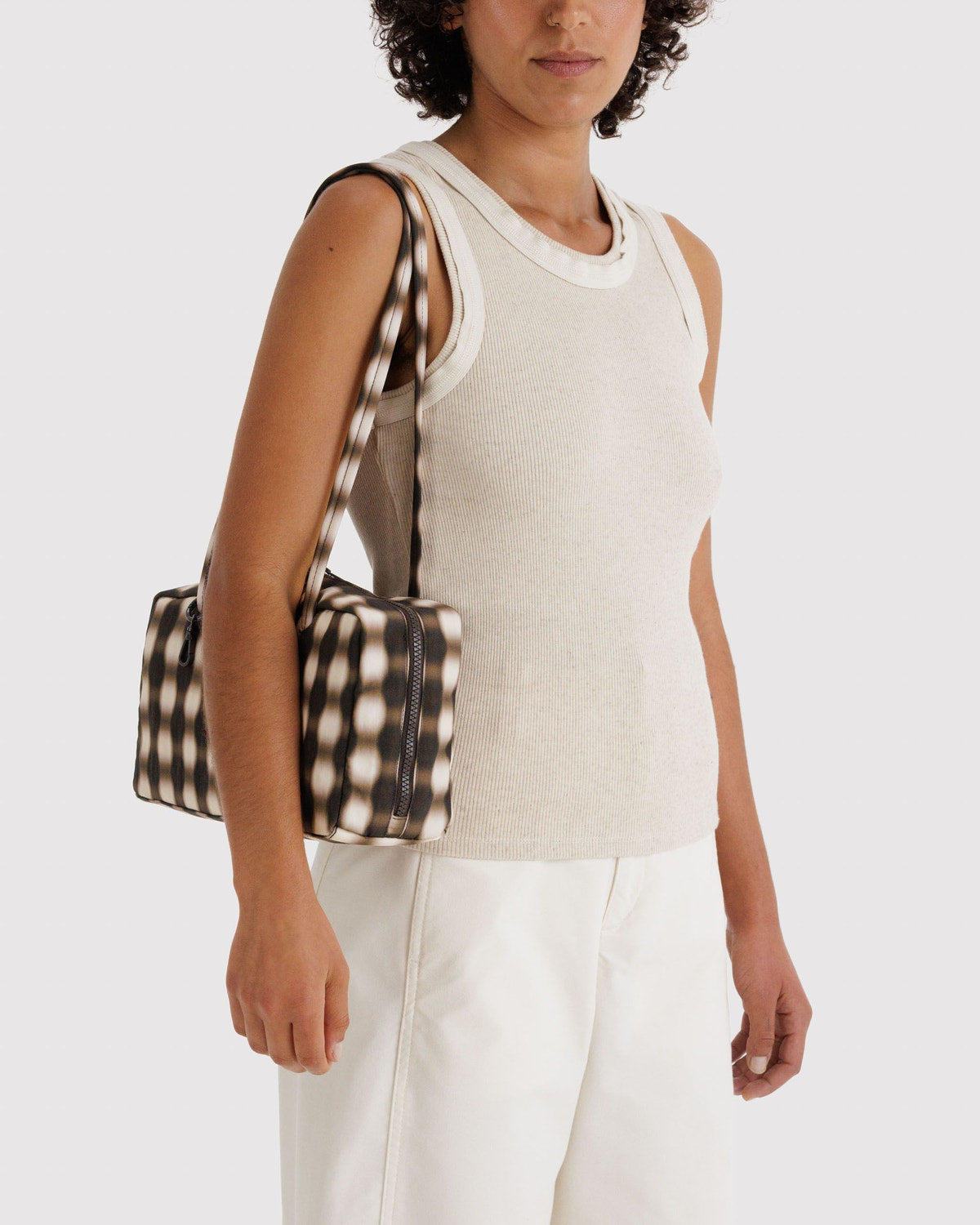 Nylon Bowler Bag Blurred Gingham Brown | Baggu Recommended
