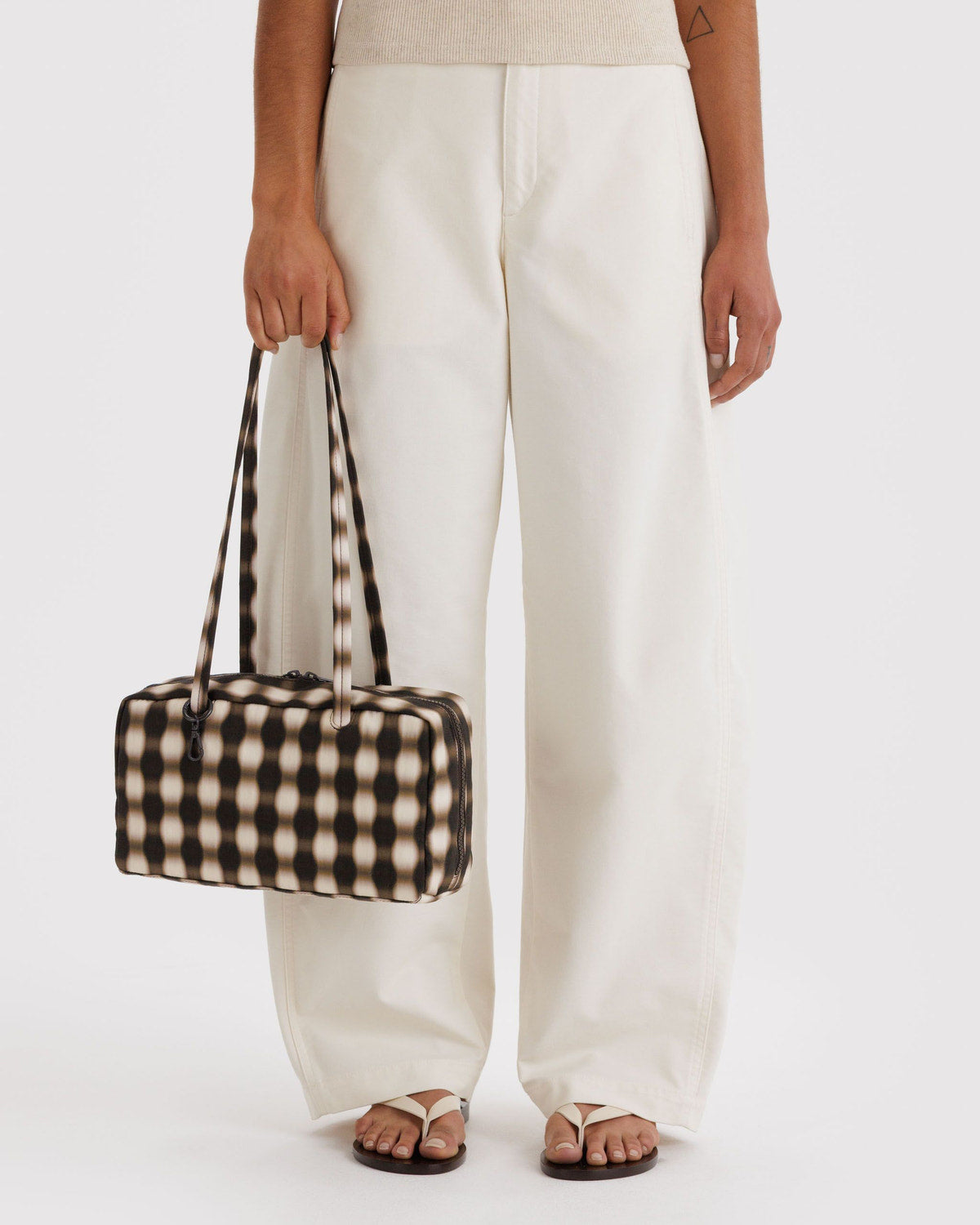 Nylon Bowler Bag Blurred Gingham Brown | Baggu Recommended