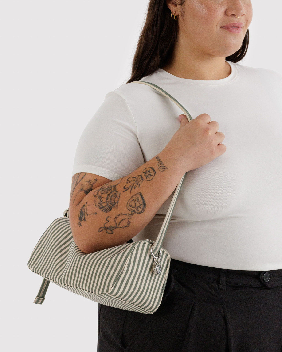Nylon Loaf Bag Sage Stripe | Baggu Smart Buy