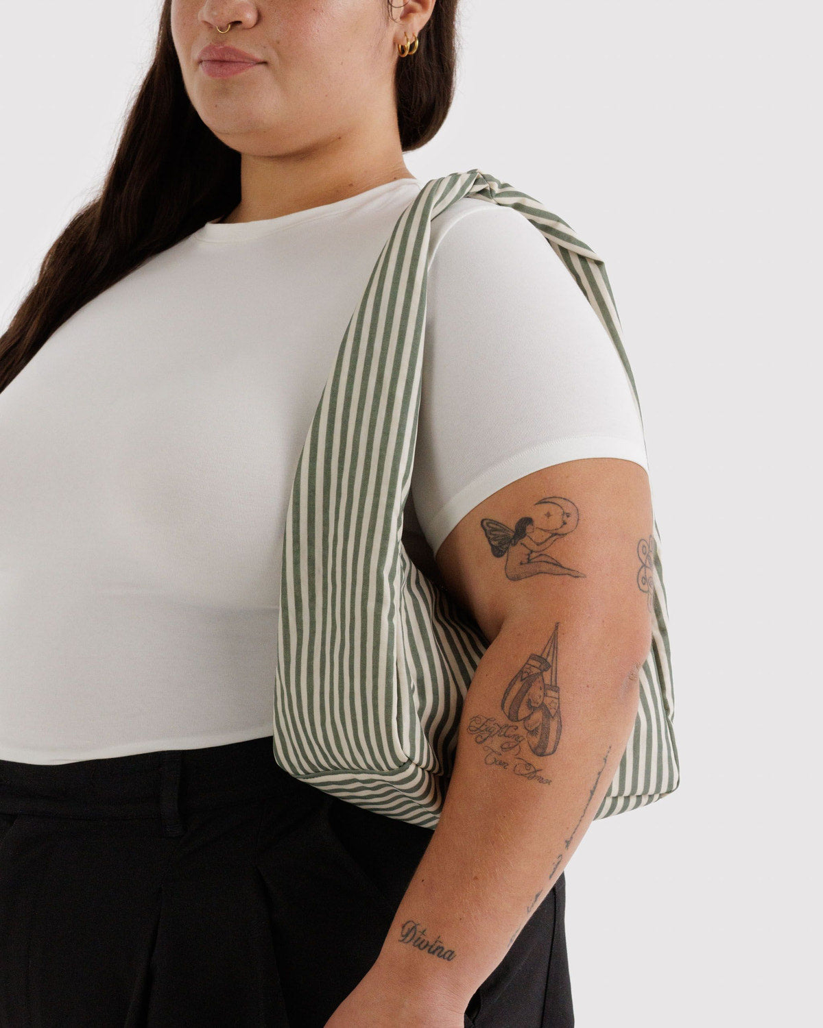 Small Nylon Meringue Bag Sage Stripe | Baggu Quality