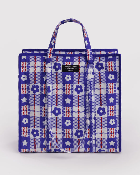 Large Nylon Market Bag Market Plaid Blue | Baggu Smart Buy