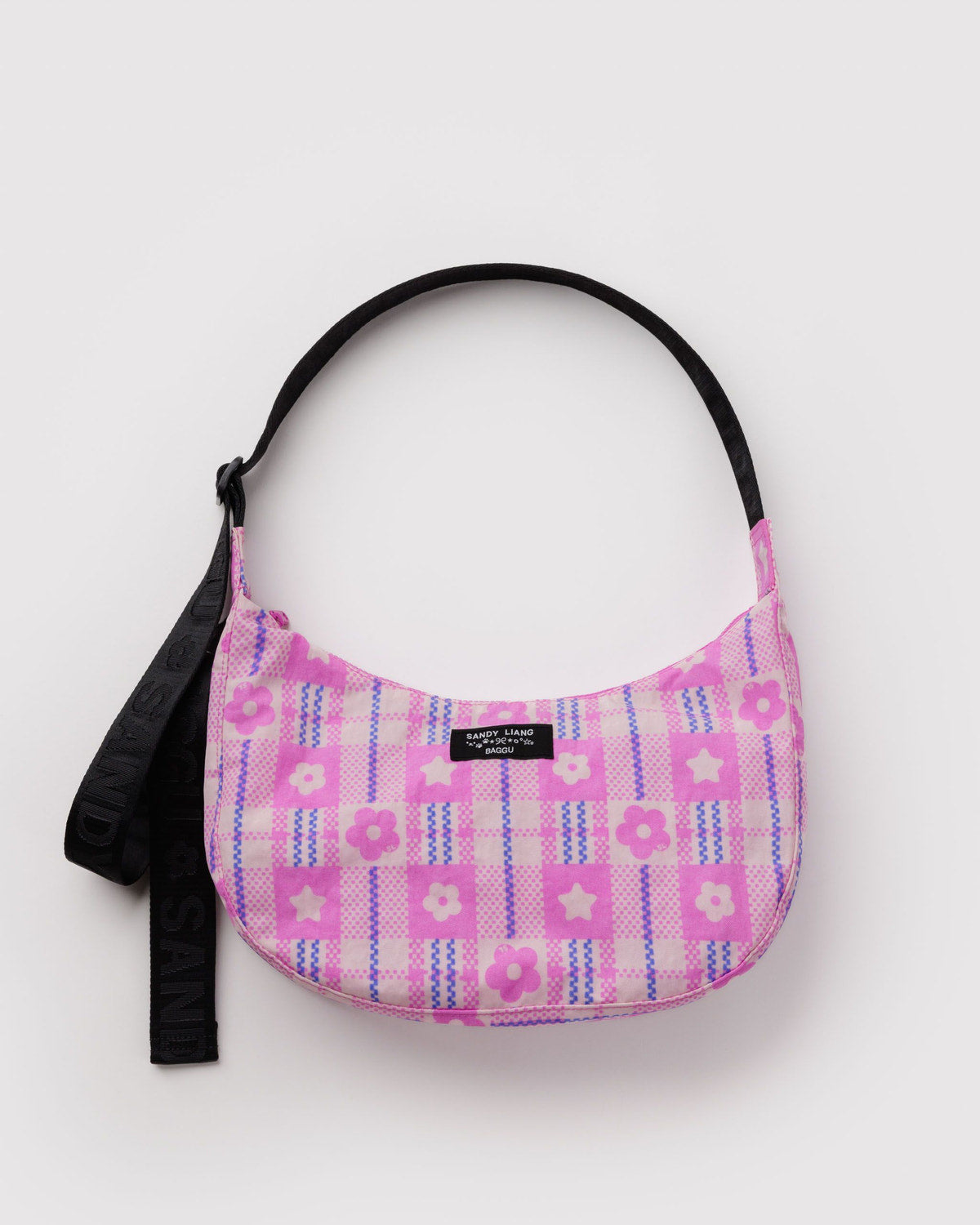 Medium Nylon Crescent Bag Market Plaid Pink | Baggu Premium