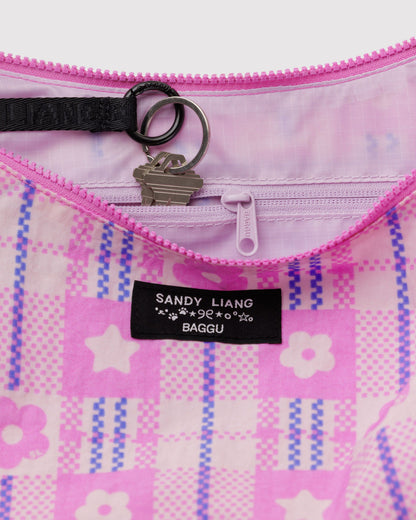 Medium Nylon Crescent Bag Market Plaid Pink | Baggu Premium